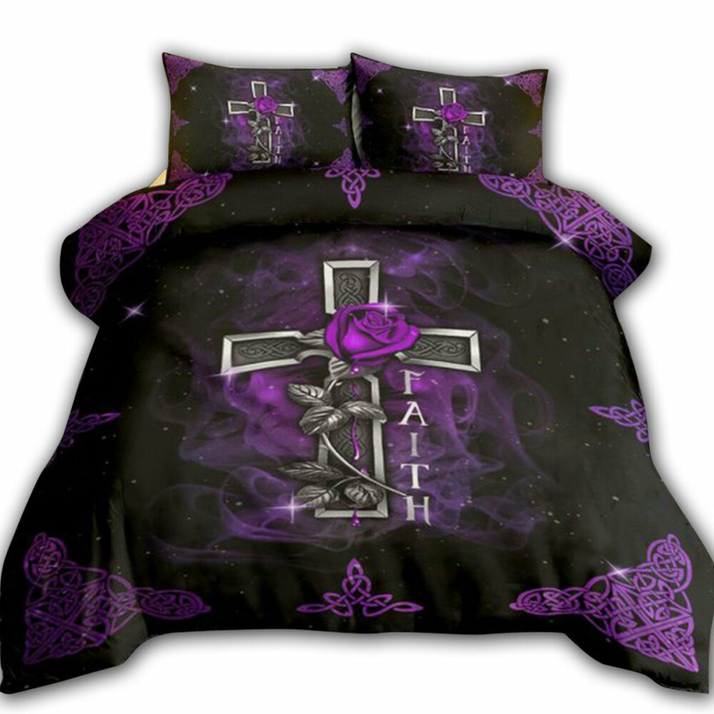 Jesus Faith Purple Cross Purple Rose Christian Love - Bedding Cover - Owl Ohh - Owl Ohh