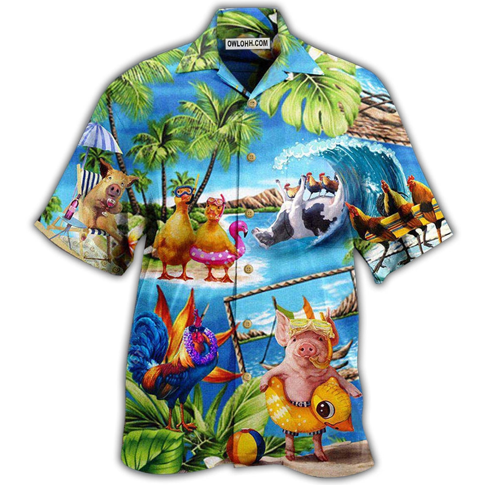 Farm Animals Stay Cool Duck Chicken Pig - Hawaiian Shirt - Owl Ohh - Owl Ohh