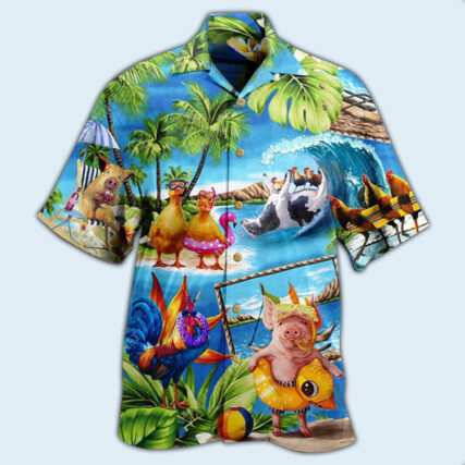 Farm Animals Stay Cool Duck Chicken Pig - Hawaiian Shirt - Owl Ohh - Owl Ohh