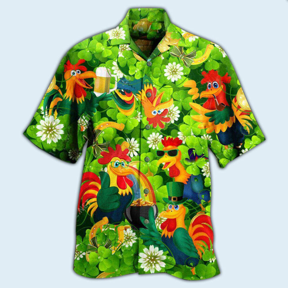 Chicken Roosters Bring Luck Shamrock - Hawaiian Shirt - Owl Ohh - Owl Ohh