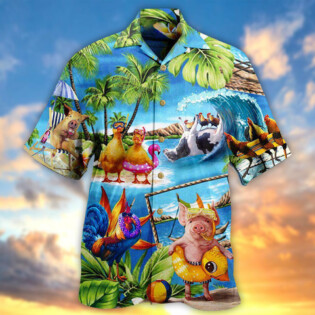 Farm Animals Stay Cool Duck Chicken Pig - Hawaiian Shirt - Owl Ohh - Owl Ohh