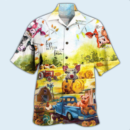 Farm Happy With Cow And Pig - Hawaiian Shirt - Owl Ohh - Owl Ohh