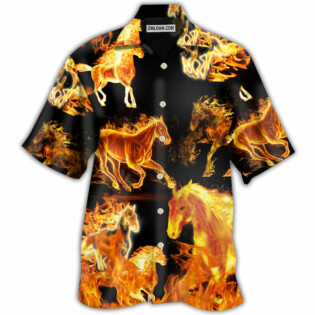 Horse Fire Forse Black Style - Hawaiian Shirt - Owl Ohh - Owl Ohh