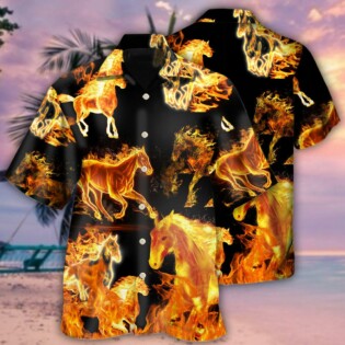 Horse Fire Forse Black Style - Hawaiian Shirt - Owl Ohh - Owl Ohh