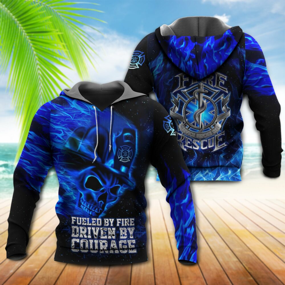 Firefighter Blue Skull Firefighter With Black - Hoodie - Owl Ohh - Owl Ohh