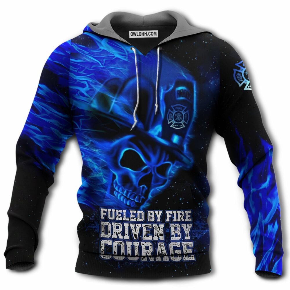 Firefighter Blue Skull Firefighter With Black - Hoodie - Owl Ohh - Owl Ohh