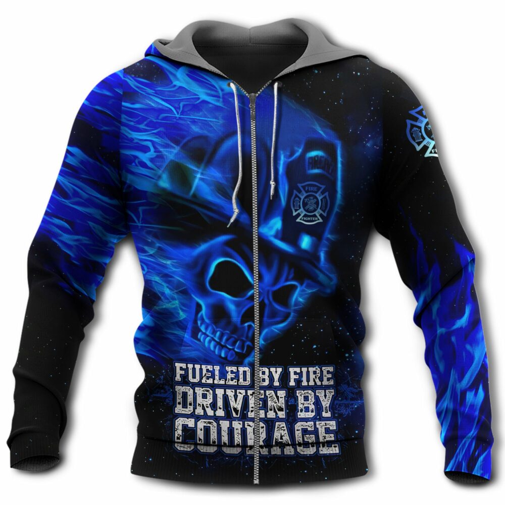 Firefighter Blue Skull Firefighter With Black - Hoodie - Owl Ohh - Owl Ohh
