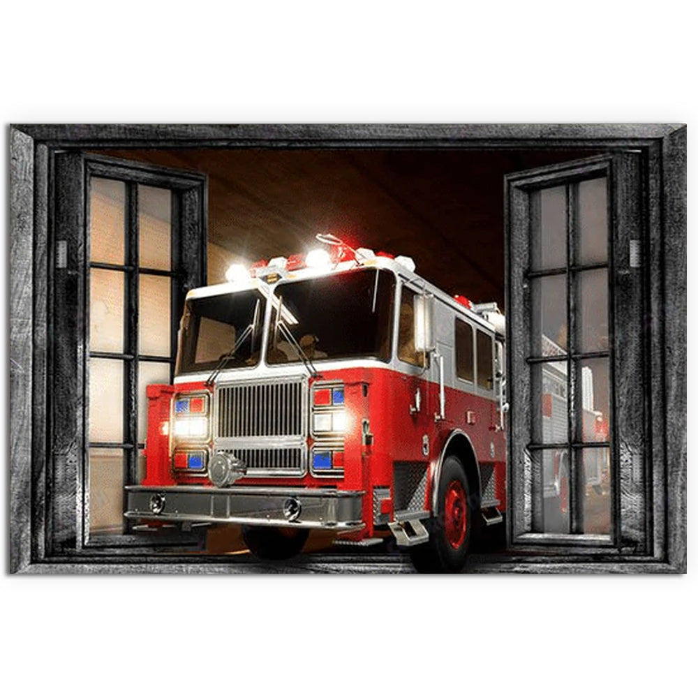 Firefighter Fire Truck Window View - Horizontal Poster - Owl Ohh - Owl Ohh