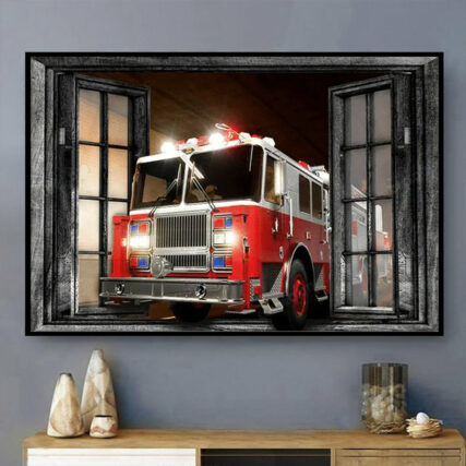 Firefighter Fire Truck Window View - Horizontal Poster - Owl Ohh - Owl Ohh