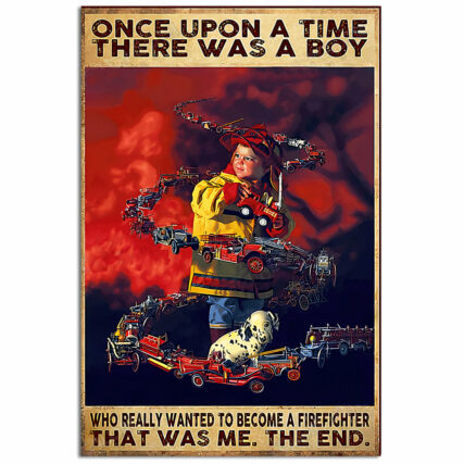 Firefighter Once Upon A Time A Boy - Vertical Poster - Owl Ohh - Owl Ohh