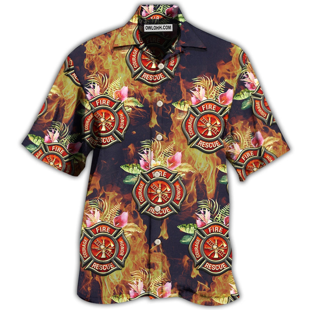 Firefighter Tropical Floral With Fire Style - Hawaiian Shirt - Owl Ohh - Owl Ohh