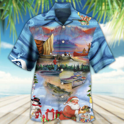 Fishing And Santa Claus Merry Christmas Happy - Hawaiian Shirt - Owl Ohh - Owl Ohh