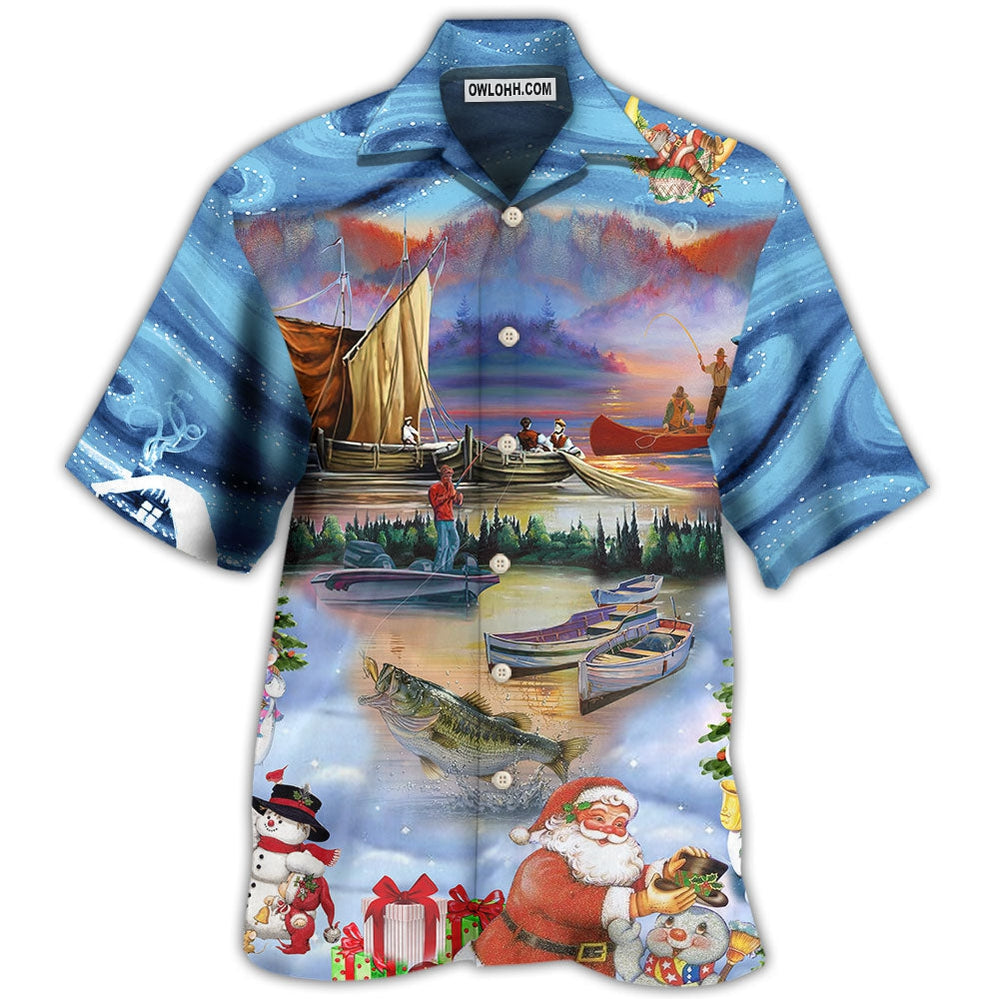 Fishing And Santa Claus Merry Christmas Happy - Hawaiian Shirt - Owl Ohh - Owl Ohh