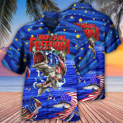 Fishing Hooked On Freedom Blue Night - Hawaiian Shirt - Owl Ohh - Owl Ohh