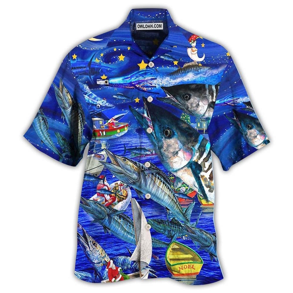 Fishing Love Ocean Blue Merry Christmas - Hawaiian Shirt - Owl Ohh - Owl Ohh