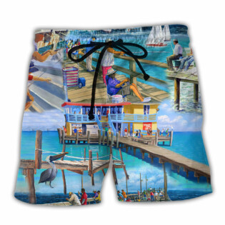 Fishing Pier Blue Sky - Beach Short - Owl Ohh - Owl Ohh