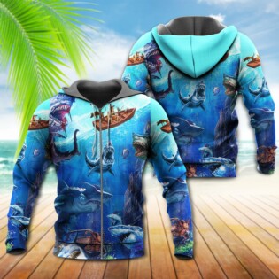 Fishing Shark With Small Ship - Hoodie - Owl Ohh - Owl Ohh