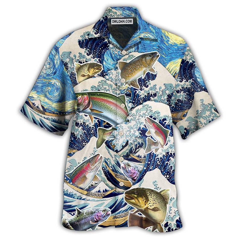 Fishing Trout Fishing Big Waves Style - Hawaiian Shirt - Owl Ohh - Owl Ohh