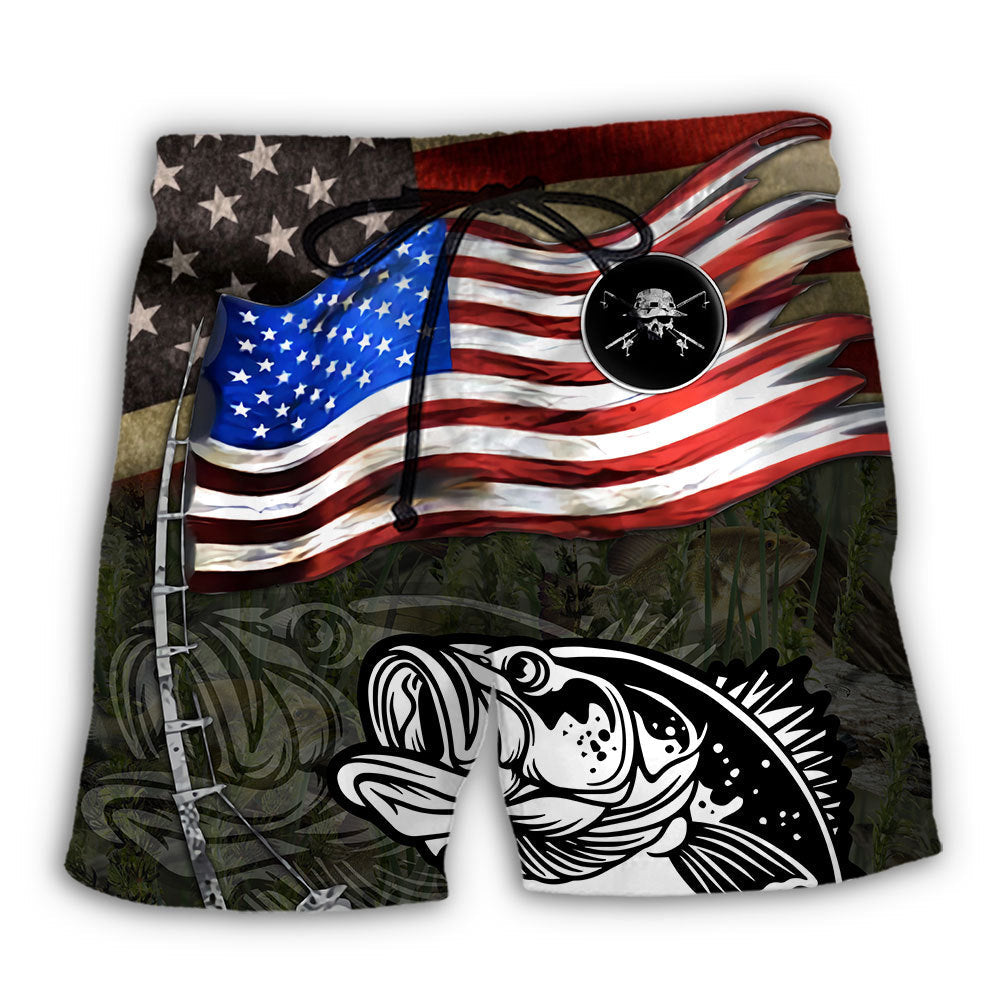 Fishing US Flag Flying Retro - Beach Short - Owl Ohh - Owl Ohh