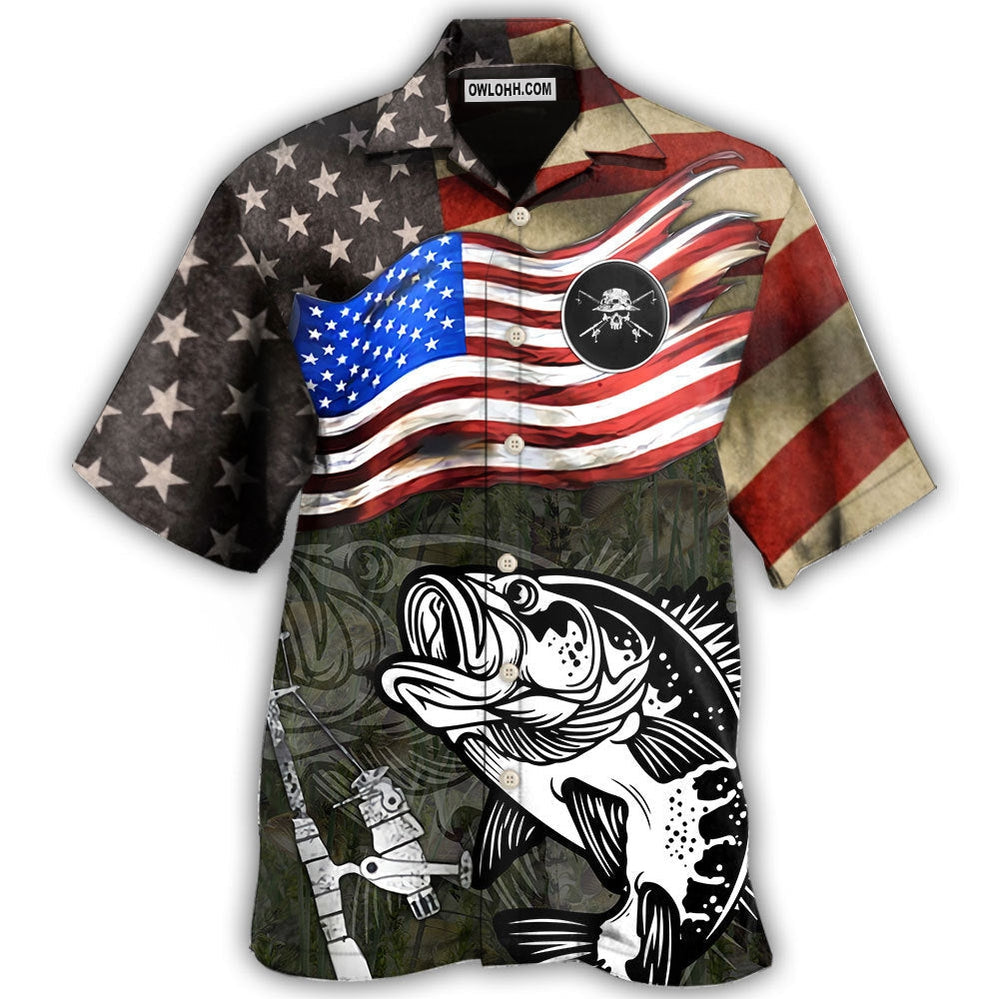 Fishing US Flag Flying Retro Style - Hawaiian Shirt - Owl Ohh - Owl Ohh