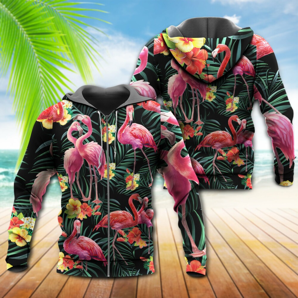 Flamingo Couple Love Flowers - Hoodie - Owl Ohh - Owl Ohh