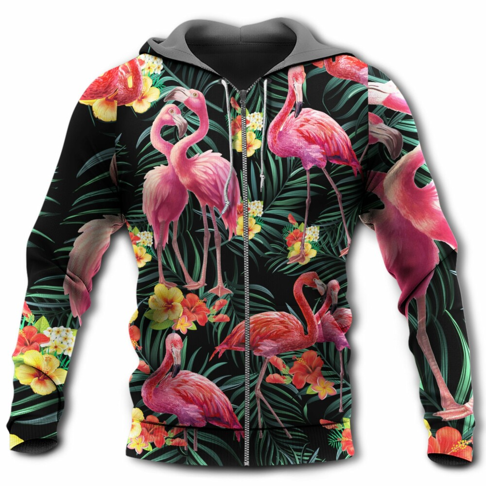 Flamingo Couple Love Flowers - Hoodie - Owl Ohh - Owl Ohh
