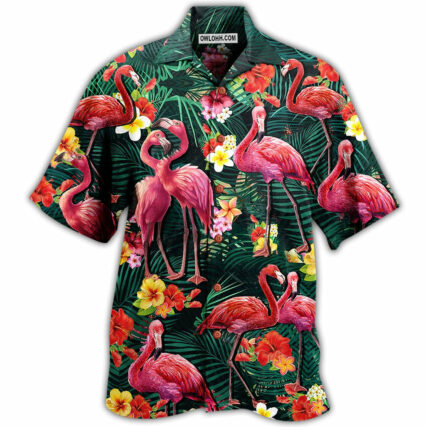 Flamingo Couple Love Flowers - Hawaiian Shirt - Owl Ohh - Owl Ohh
