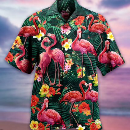 Flamingo Couple Love Flowers - Hawaiian Shirt - Owl Ohh - Owl Ohh