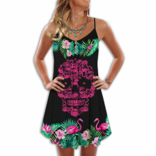 Flamingo Loves Summer Tropical Vibes Cool Skull - Summer Dress - Owl Ohh - Owl Ohh