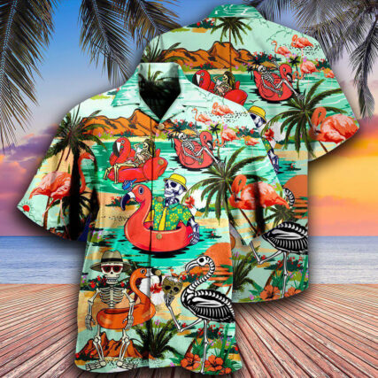 Flamingo Mountain Skull In Hawaii - Hawaiian Shirt - Owl Ohh - Owl Ohh