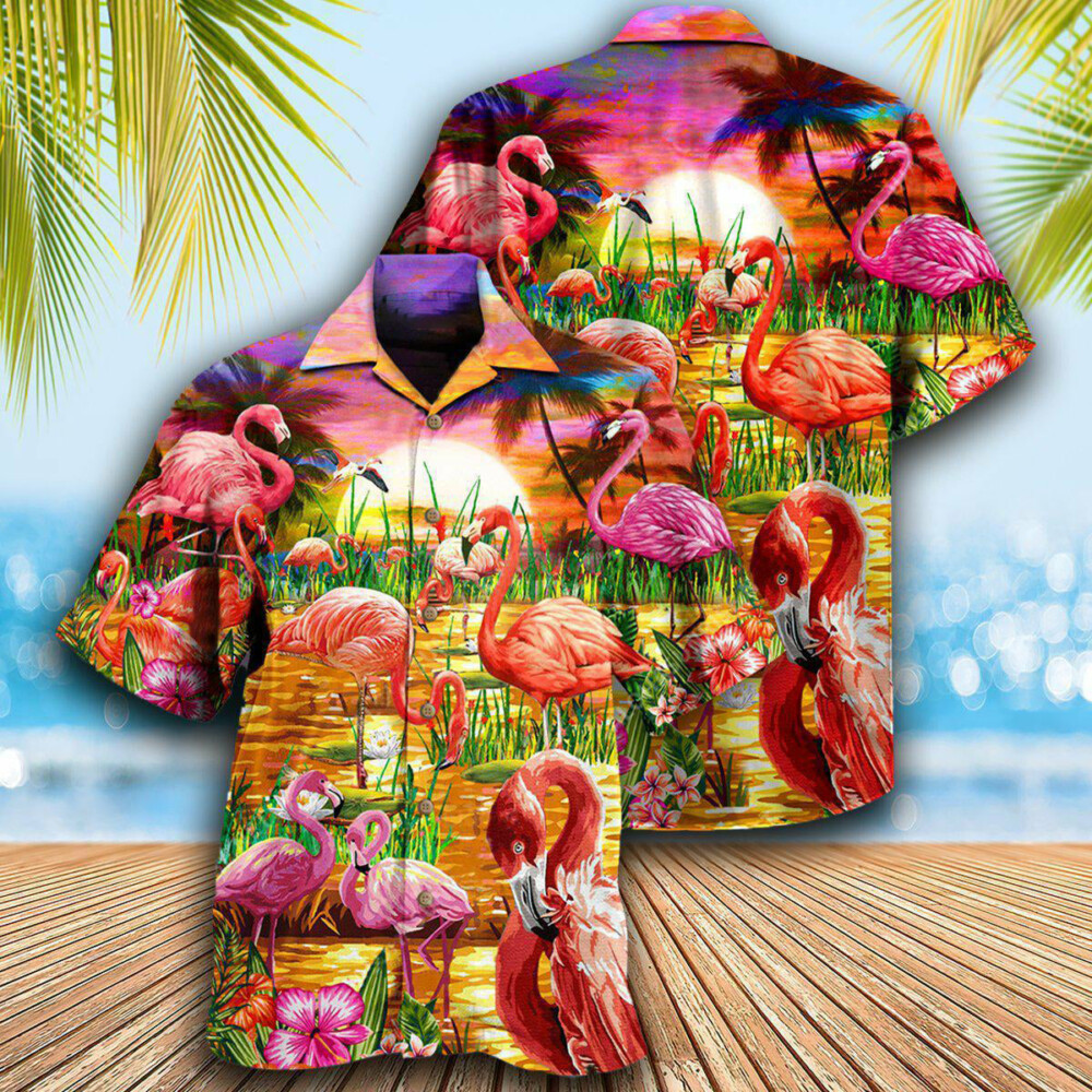 Flamingo Romantic Sunset With Flamingo - Hawaiian Shirt - Owl Ohh - Owl Ohh