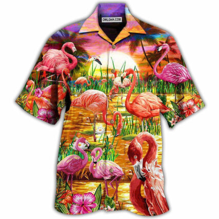 Flamingo Romantic Sunset With Flamingo - Hawaiian Shirt - Owl Ohh - Owl Ohh