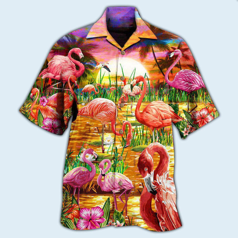 Flamingo Romantic Sunset With Flamingo - Hawaiian Shirt - Owl Ohh - Owl Ohh