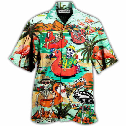 Flamingo Mountain Skull In Hawaii - Hawaiian Shirt - Owl Ohh - Owl Ohh