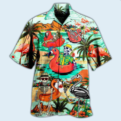 Flamingo Mountain Skull In Hawaii - Hawaiian Shirt - Owl Ohh - Owl Ohh