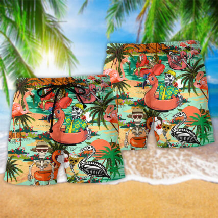 Flamingo Skull In Hawaii Tropical Summer - Beach Short - Owl Ohh - Owl Ohh