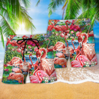 Flamingo Slow Down Enjoy The Moment Lotus - Beach Short - Owl Ohh - Owl Ohh