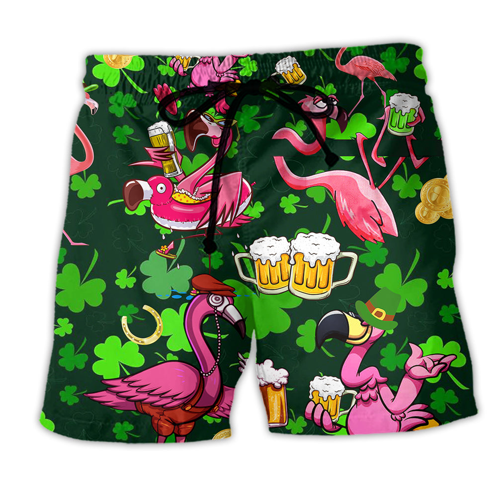 Flamingos Drink Beer Patricks Day Pattern - Beach Short - Owl Ohh - Owl Ohh