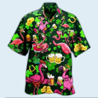 Irish Pink Flamingos Drink Beer Patricks Day Pattern - Hawaiian Shirt - Owl Ohh - Owl Ohh