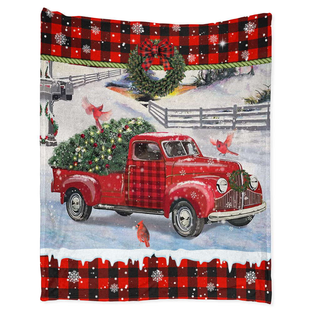 Cardinal Tartan Red Truck Snowy Day - Flannel Blanket - Owl Ohh - Owl Ohh