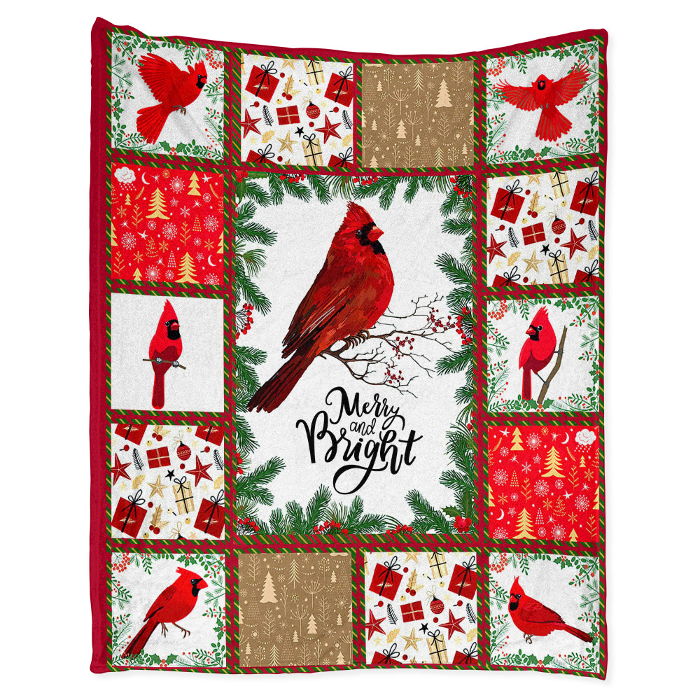 Cardinal Merry And Bright Xmas Vibes - Flannel Blanket - Owl Ohh - Owl Ohh