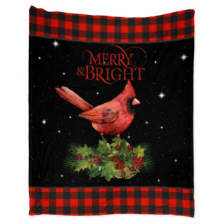 Cardinal Tartan Merry Christmas Merry And Bright - Flannel Blanket - Owl Ohh - Owl Ohh