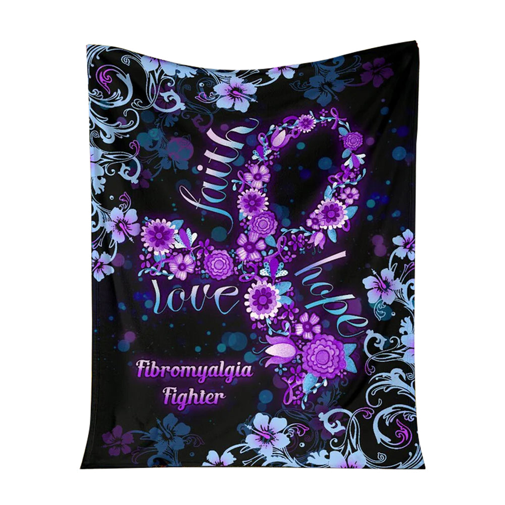 Flower Faith Hope Love Fibromyalgia Awareness - Flannel Blanket - Owl Ohh - Owl Ohh