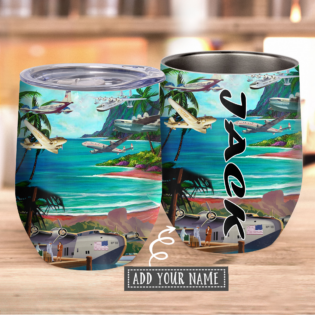 Airplane Fly To Hawaii Personalized - Wine Tumbler - Owl Ohh - Owl Ohh