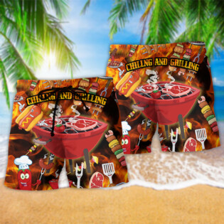 Food Chilling and Grilling BBQ Party Red Style - Beach Short - Owl Ohh - Owl Ohh