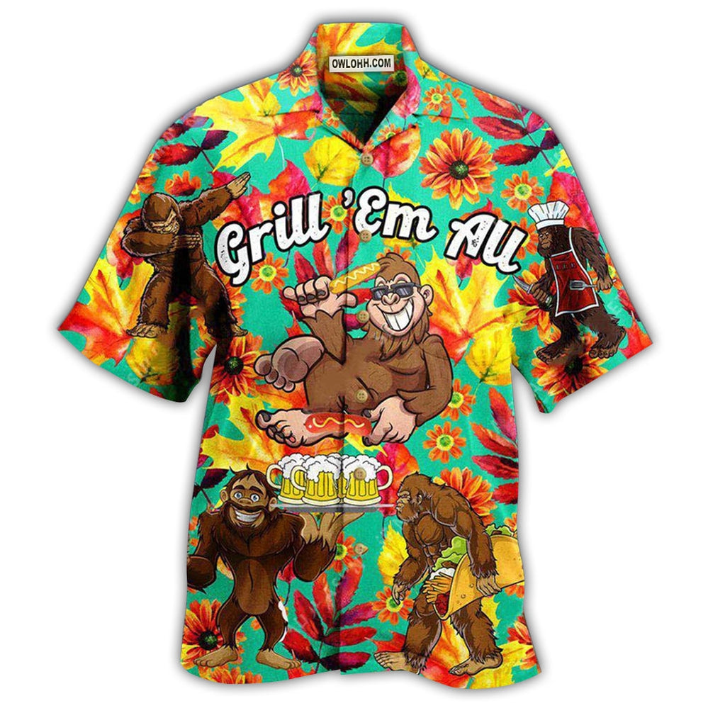 Food Grill Em All Funny Barbecue Cool - Hawaiian Shirt - Owl Ohh - Owl Ohh
