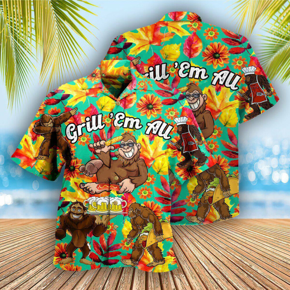Food Grill Em All Funny Barbecue Cool - Hawaiian Shirt - Owl Ohh - Owl Ohh