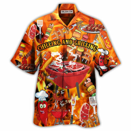 Food Hot Chilling and Grilling BBQ Party - Hawaiian Shirt - Owl Ohh - Owl Ohh