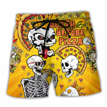 Food We're Death Before Pizza Skull - Beach Short - Owl Ohh - Owl Ohh