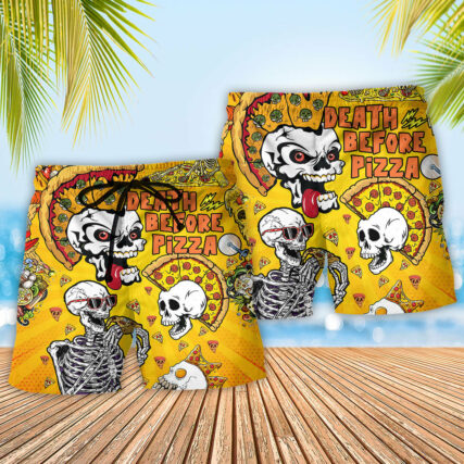 Food We're Death Before Pizza Skull - Beach Short - Owl Ohh - Owl Ohh